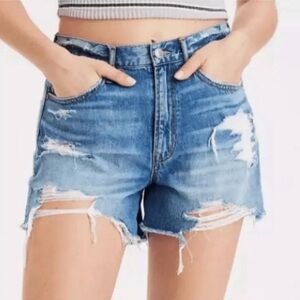 American Eagle Outfitters Distressed Highest-Rise Boyfriend Denim Jean Shorts